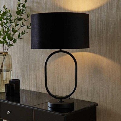 Valuelights Black Antonia Velvet Drum Lamp Shade Matte Oval Table Lamp