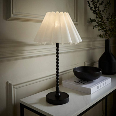 Valuelights White/Black Maeve Scallop Pleated Tapered Shade Matte Bobbin Bobble Table Lamp