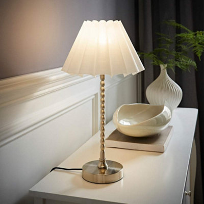 Valuelights Maeve Scallop Pleated Taper Shade Brushed Chrome Bobbin Bobbles Table Lamp White