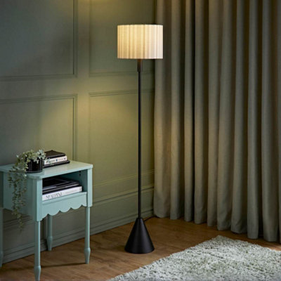 B&Q -  Mitch Black Triangle Floor Lamp With Linen Stripe Shade