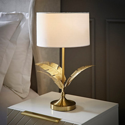Valuelights Christina Drum Shade Palm Leaf Detail Single Stem Table Lamp White/Gold