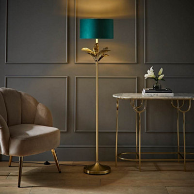 Valuelights Christina Velvet With Inner Drum Shade Palm Leaf Floor Lamp Green/Gold
