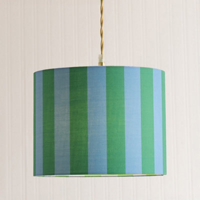 B&Q -  Callie Colour Clash Blue And Green Stripe Large Fabric Drum Lamp Shade With Bulb (D)29.5Cm
