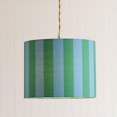 B&Q -  Callie Colour Clash Blue And Green Stripe Small Fabric Drum Lamp Shade With Bulb (D)26Cm
