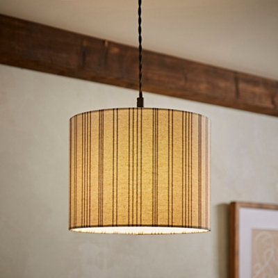 Valuelights Hallie Natural Linen Stripe Small Drum Ceiling Pendant Lamp Shade With Led Bulb