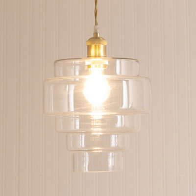 Valuelights Lane Clear Glass 5 Tier Layered Easy Fit Ceiling Lamp Shade With Bulb (D)23.5Cm Light