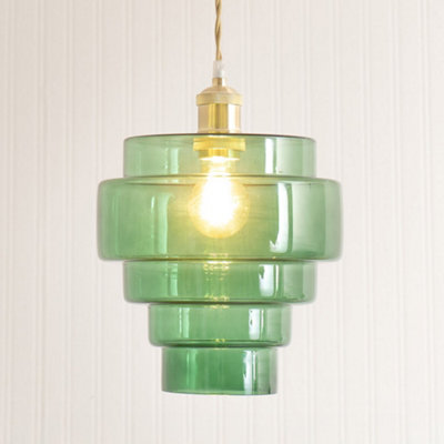 Valuelights Lane Glass 5 Tier Layered Easy Fit Ceiling Lamp Shade With Bulb (D)23.5Cm Green