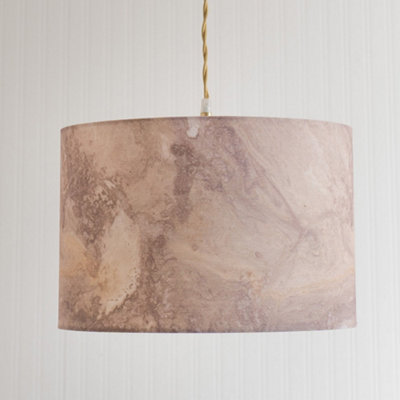B&Q -  Leanne Marble Effect Fabric Drum Easy Fit Ceiling Lamp Shade With Bulb (D)35Cm