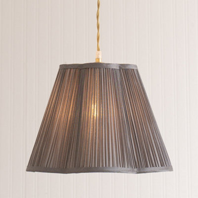 Valuelights Dark/Grey Loralei Pleated Faux Silk Scallop Easy Fit Lamp Shade With Bulb Large