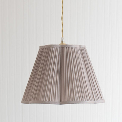 Values Loralei Large Pleated Faux Silk Scallop Easy Fit Lamp Shade With Bulb Light/Grey