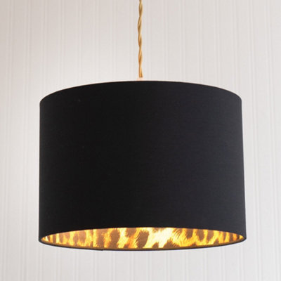 Valuelights Oasis Fabric With Leopard Print Inner Drum Small Lamp Shade With Led Bulb Black