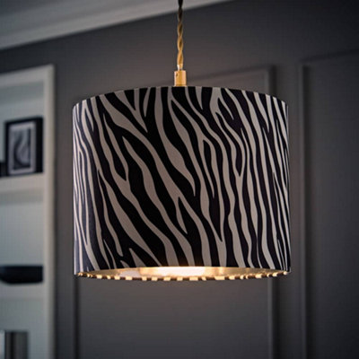 Valuelights Oasis Zebra Print Fabric With Metallic Chrome Inner Drum Lamp Shade And Bulb (D)25Cm from B&Q