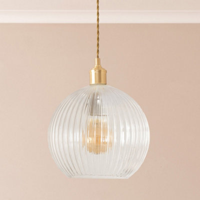 Valuelights Light Maddison Clear Ribbed Glass Globe Easy Fit Lamp Shade And Bulb (D)20Cm B&Q