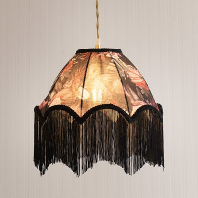 B&Q -  Rosette Scalloped Flamingo Fabric Lamp Shade With Black Tassels And Bulb (D)30Cm