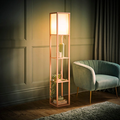 Valuelights Pink Struttura Shelving Unit Floor Lamp With Fabric Shade And Bulb