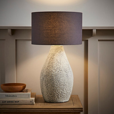 Valuelights Colin Grey Drum Shade Grey Speckled Hand Finished Ceramic Table Lamp With Bulb from B&Q