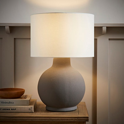 Valuelights Blair Natural Linen Shade Hand Finished Ceramic Stone Table Lamp And Bulb Grey