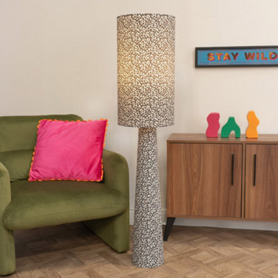 Valuelights Bertie Leopard Print Full Fabric Midi Floor Lamp And Led Bulb