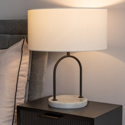 B&Q -  Rachel Black Arch Marble Base Table Lamp With White Linen Lamp Shade And Bulb