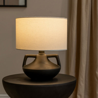 Valuelights Zoe Linen Drum Lamp Shade Matte Ceramic Vase Table Lamp With Led Bulb Black