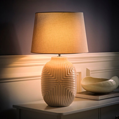 Valuelights Grey Harrison Tapered Shade Geo Ribbed Pattern Gloss Table Lamp With Bulb Large