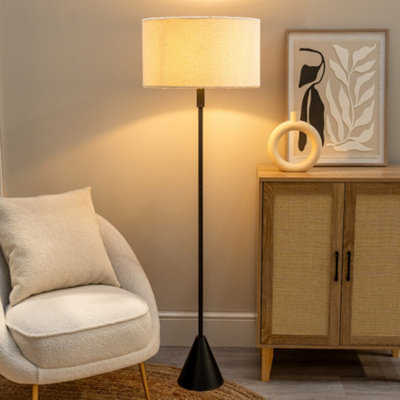 Valuelights Mitch Boucle Drum Lamp Shade Stem Triangle Floor Lamp With Led Bulb Black