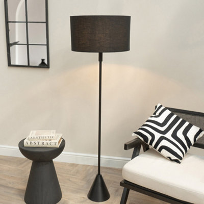 Valuelights Mitch Black Drum Lamp Shade Black Stem Triangle Floor Lamp With Led Bulb from B&Q