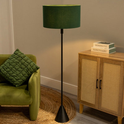 Valuelights Green/Black Mitch Forest Drum Lamp Shade Stem Triangle Floor Lamp With Bulb