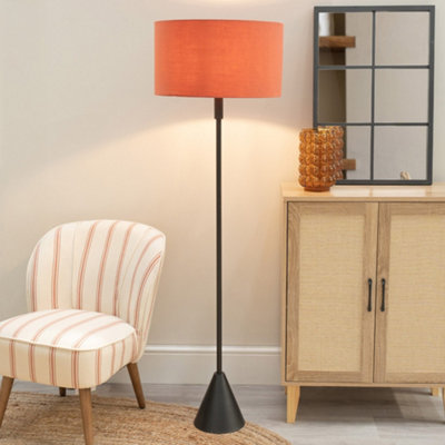 Valuelights Mitch Rust Drum Lamp Shade Black Stem Triangle Floor Lamp With Led Bulb from B&Q