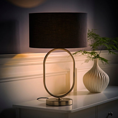Valuelights Unisex Black Antonia Fabric Drum Lamp Shade Brushed Chrome Oval Table Lamp And Bulb In - Image 7