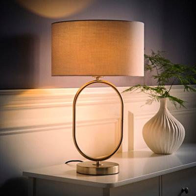 ValueLights Antonia Oval Table Lamp - Grey Fabric Shade - Brushed Chrome - Image 7