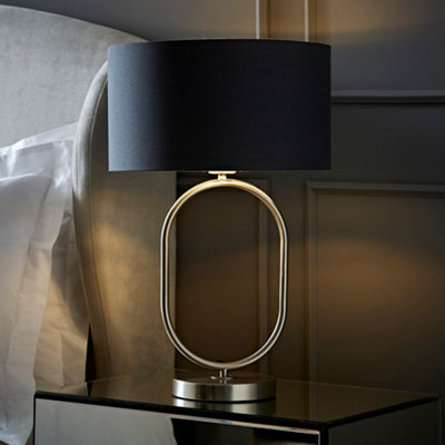 Valuelights Antonia Charcoal With Chrome Drum Shade Brushed Chrome Oval Table Lamp With Bulb
