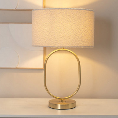 Valuelights Cream/Gold Antonia Boucle Drum Shade Brushed Oval Table Lamp With Led Bulb