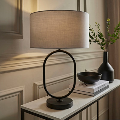 Valuelights Unisex Grey Antonia Fabric Drum Lamp Shade Matte Black Oval Table Lamp W/ Bulb In - Image 7