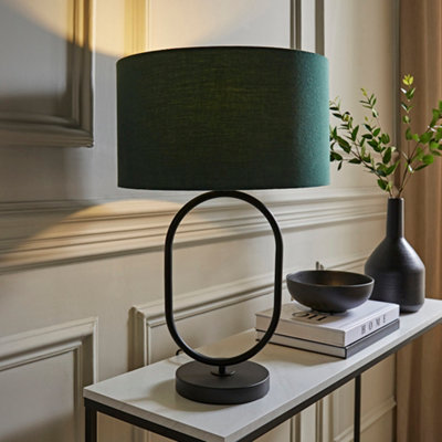 Valuelights Antonia Forest Drum Lamp Shade Matte Oval Table Lamp With Led Bulb Green/Black