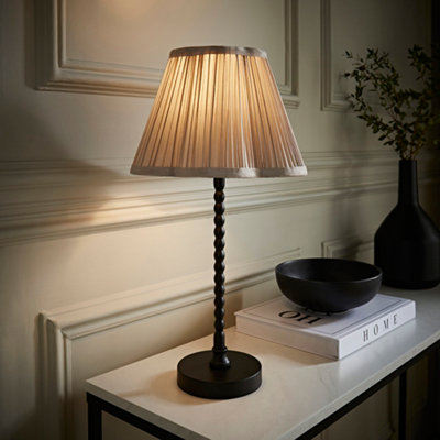 Valuelights Light/Grey/Black Values Maeve Pleated Faux Silk Scallop Shade Bobbin Table Lamp & Bulb