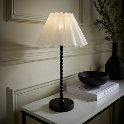 Valuelights White/Black Maeve Scallop Pleated Taper Shade Bobbin Bobble Table Lamp And Bulb