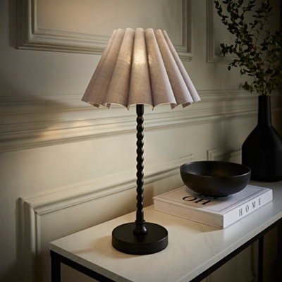 Valuelights Maeve Scallop Pleated Tapered Shade Bobbin Bobble Table Lamp And Bulb Grey/Black