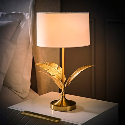 Valuelights Christina White Drum Shade Gold Palm Leaf Detail Single Stem Table Lamp And Bulb from B&Q