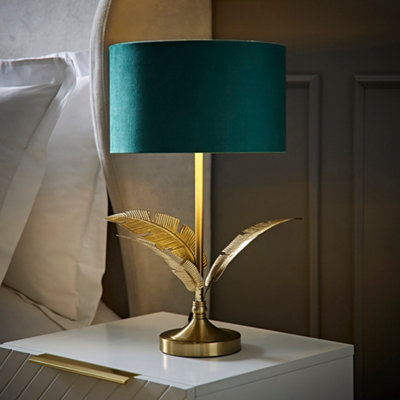 Valuelights Christina Velvet And Inner Shade Palm Leaf Table Lamp With Bulb Green/Gold