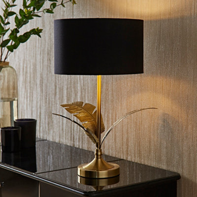 Valuelights Christina With Metallic Drum Shade Palm Leaf Table Lamp And Bulb Black/Gold