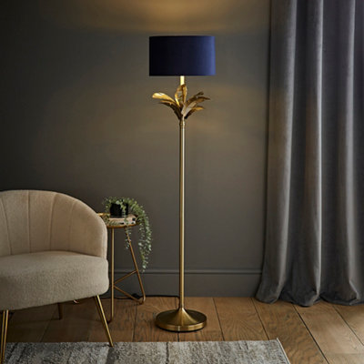 Valuelights Gold Christina Navy Velvet And Inner Shade Palm Leaf Floor Lamp With Bulb