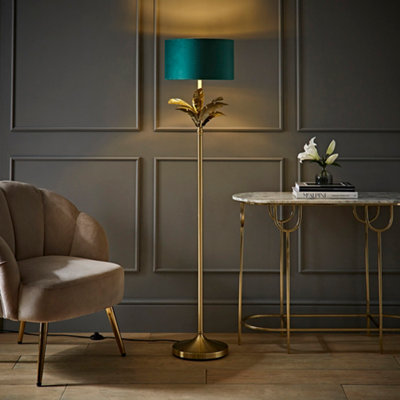 Valuelights Christina Velvet And Inner Shade Palm Leaf Floor Lamp With Bulb Green/Gold