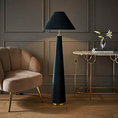 Valuelights Burgundy/Gold Martha Conical Teal Velvet Midi Floor Lamp