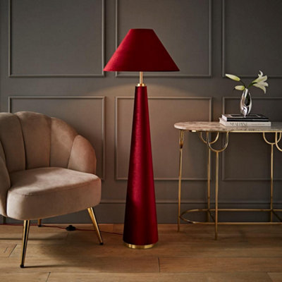 Valuelights Burgundy Martha Conical Velvet Midi Floor Lamp