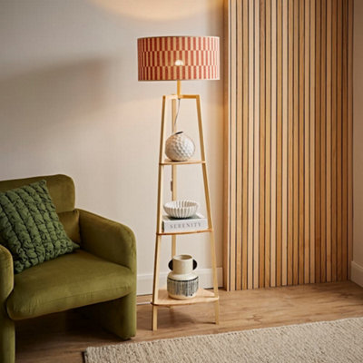 Valuelights Hiru Shelf Tripod Floor Lamp With Orange Checkerboard Bamboo Shade from B&Q