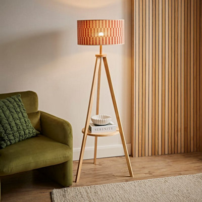 Valuelights Morrigan Shelf Tripod Floor Lamp With Orange Checkerboard Bamboo Shade from B&Q
