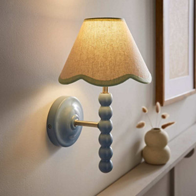 B&Q -  Bobbin Blue Wall Light With Green Trim Scallop Shade