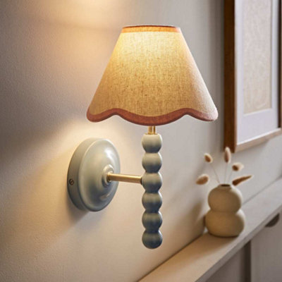 B&Q -  Bobbin Blue Wall Light With Pink Trim Scallop Shade