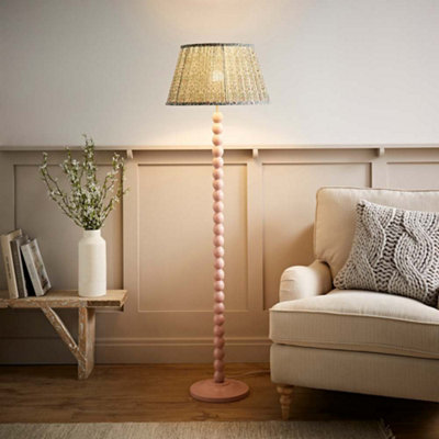 B&Q -  Bobbins Pastel Pink Floor Lamp With Floral Pleated Shade